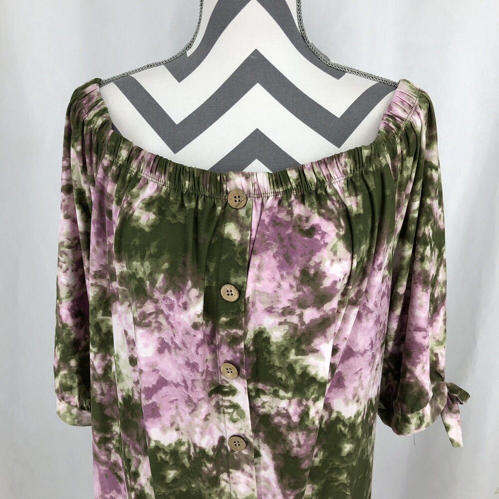 Full Circle Trends Pink Green Floral Tie dye Loungewear Sleep Shirt Drew 3X NWT